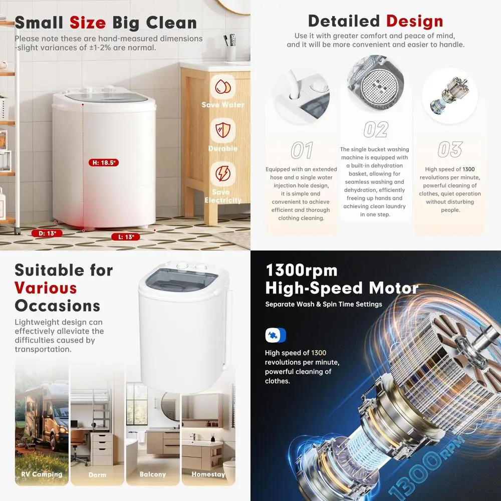 

Compact 6.6 lbs Portable Washer with Spin Cycle for Home, Outdoor, RV, Dorms - Grey/White