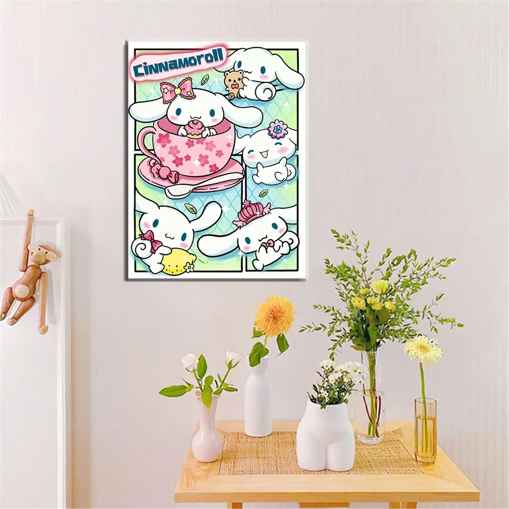 Sanrio Painting By Numbers Winnie Bear Kuromi Oil Painting Mymelody Cinnamoroll Suitable Beginners Cartoon Room Decor 20X30cm