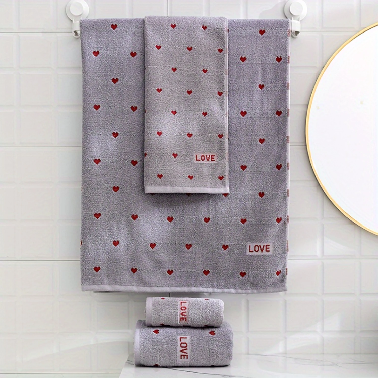 2pcs Love Jacquard Towel Set, Household Cotton Towel, Soft Hand Towel Bath Towel, Absorbent Towels For Bathroom, 1 Bath Towel & 