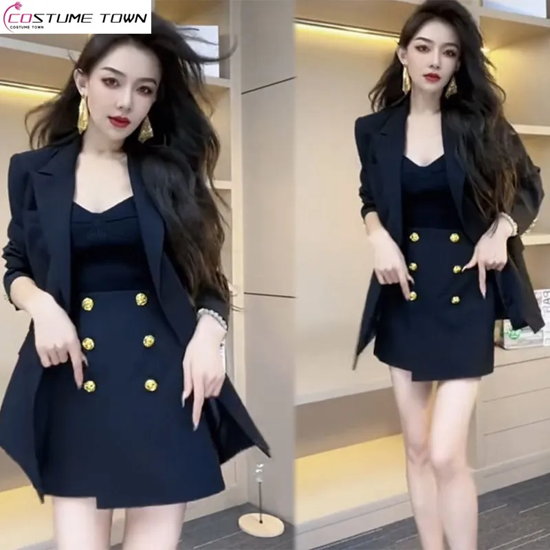 Internet Celebrity Fashion Suit Set for Women's 2024 Summer New Style Loose Fitting Suit Short Skirt Two-piece Set