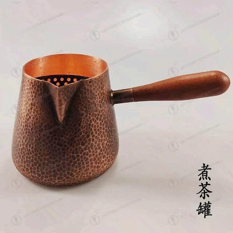 

Hammered Copper Tea Kettle with Fairness Cup - Handmade Purple Copper Stove Set for Kungfu Tea Ceremony, Charcoal Heating Pot