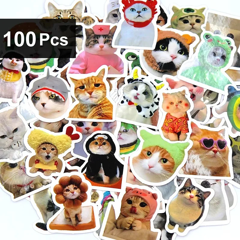 AliExpress NONE 10/100PCS Funny Cat Stickers Cartoon Cute Decals For Toy Stationery Guitar Phones Bicycle Laptops Luggage Graffiti Kids Sticker