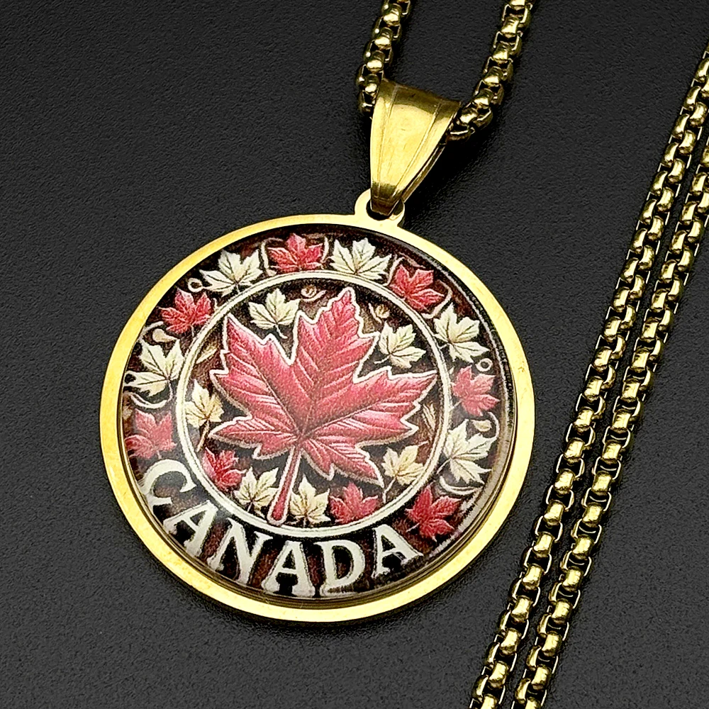 Canada Maple Leaf Necklace For Women Men Stainless Steel Gold Color Window Glass Vintage Canadian Souvenir Chain Jewelry Gifts