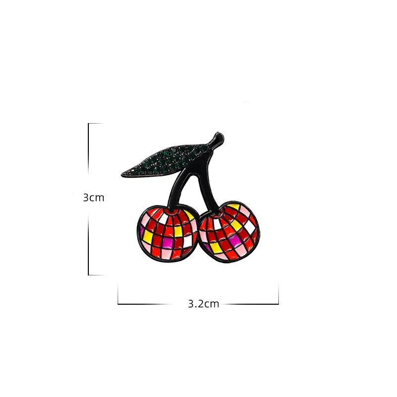 Cute Cartoon Cherry Disco Ball Enamel Brooch Creative Fruit Lapel Pin Badge Backpack Clothing Hat Accessories