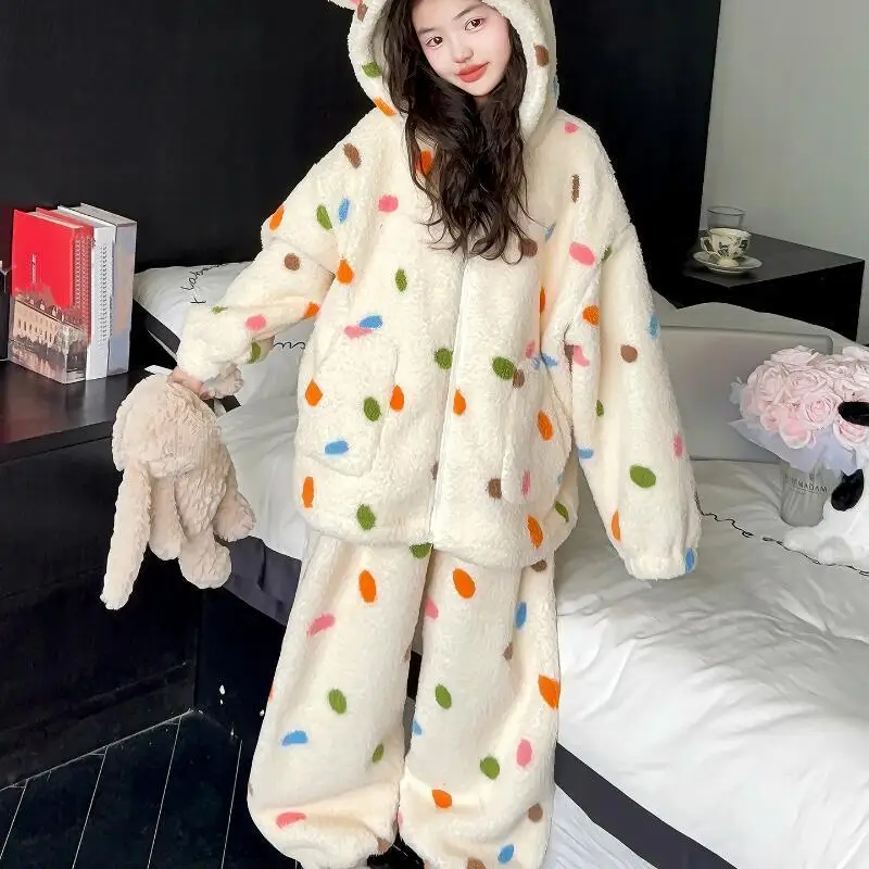 

Pajamas for Girls Winter Flannel Loungewear Set Thick Coral Fleece Outfit 2026 New Winter Spring Homewear for Big Kids Cute