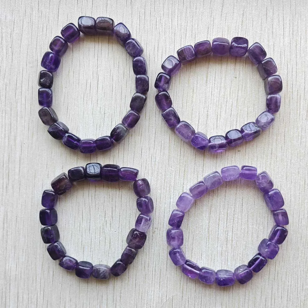 

New Natural amethyst stone Cuboid Beads Reiki Healing Handmade stretch Bracelets & Bangles Gift jewelry Wholesale 4pcs/lot