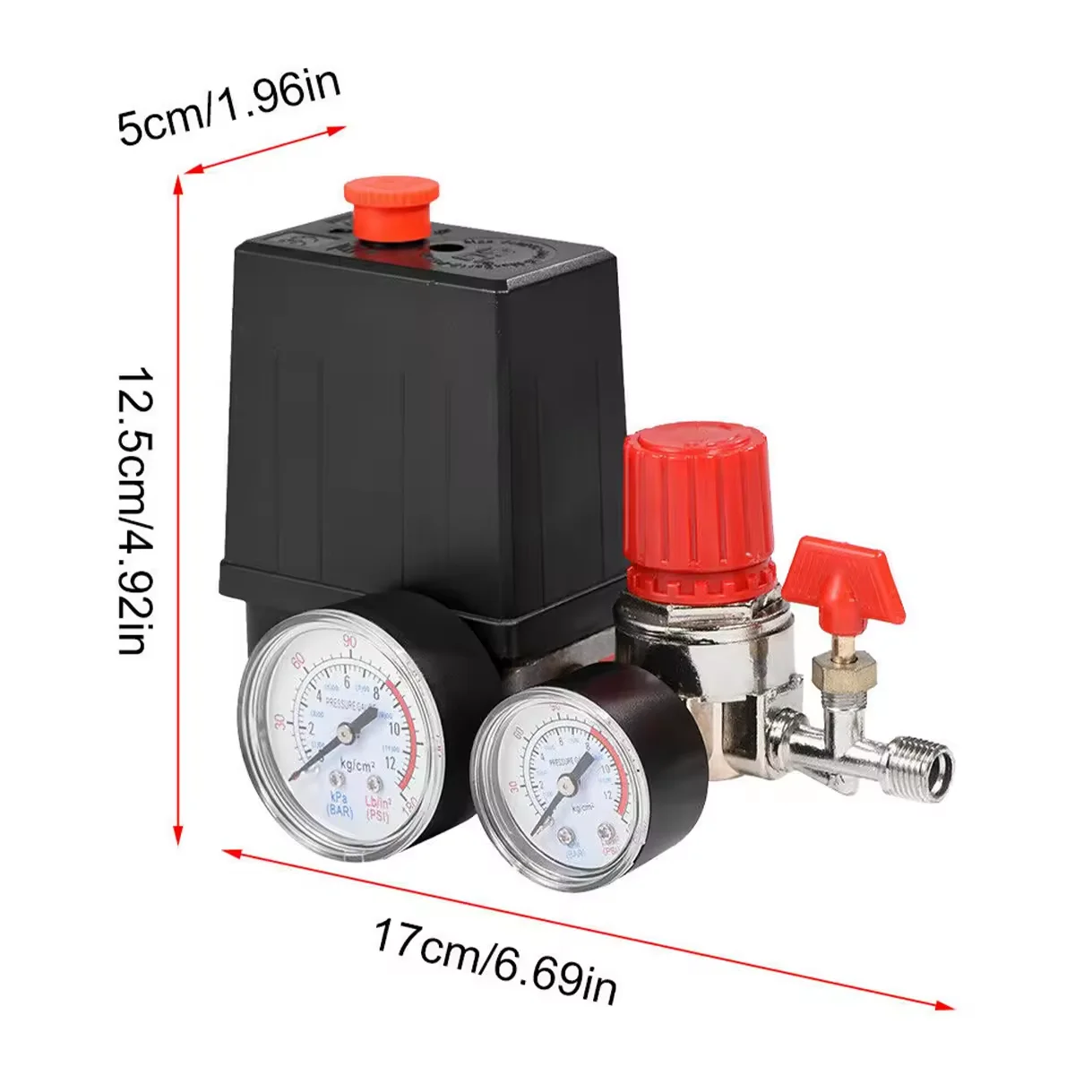New Air Compressor Parts 90-120PSI Pressure Switch 4 Port Manifold Regulator Gauges 220-380V Aluminum Control Valve with Gauge image 5