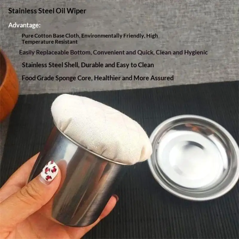 Multifunctional Stainless Steel Pancake Grease Brush With Tray Free Brush Crepe Oil Spreader Durable Oil Wiper Cloth Sauce