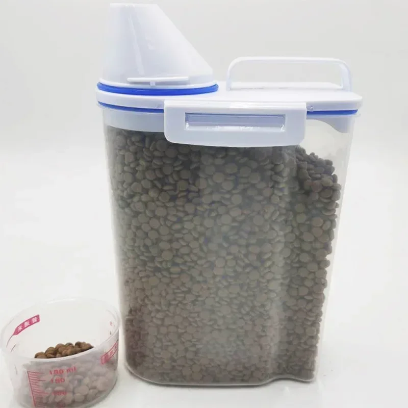 1 Stück Luftdichter Tierfutter-Aufbewahrungsbehälter, 1,5kg/2kg Plastik-Vorratsdose mit Messbecher für Hunde- und Katzen-Trockenfutter – Detail 7