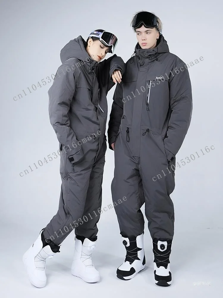 Unisex Outdoor Winter Ski Clothing Cold-Proof Waterproof Windproof Thickened Warm Integrated Suit for Riding Fishing Breathable