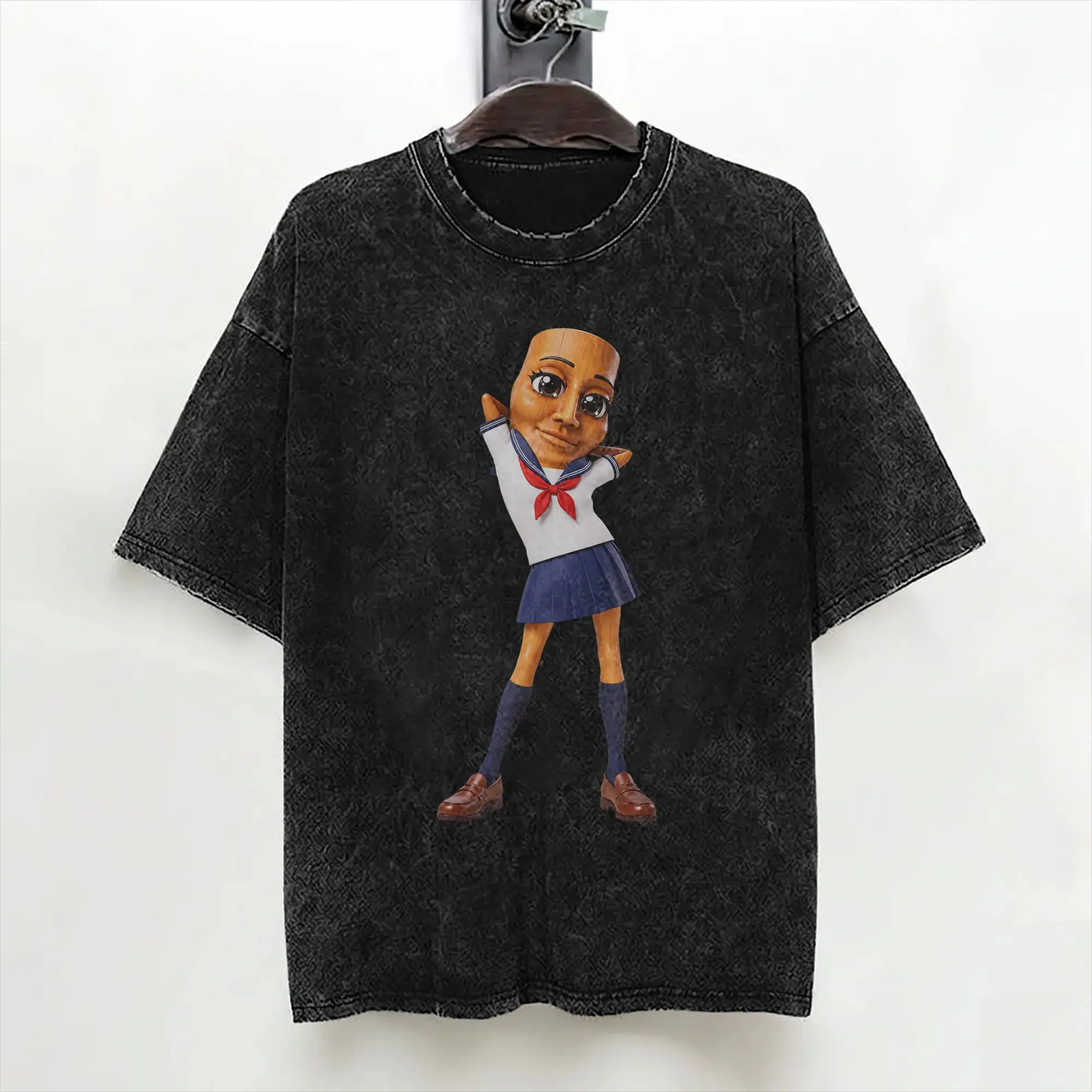 Tung Tung Sahur Chan Meme T Shirt Washed Short Sleeve Harajuku T-Shirt  Vintage for Men Women Streetwear Printed Tees