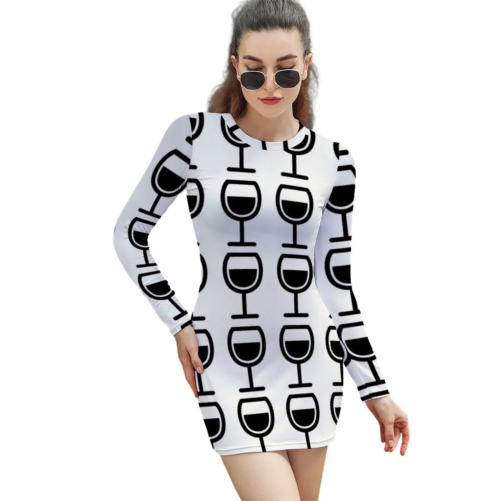 

A Glass or Two of Wine Long-Sleeved Sheath Dress summer dress women 2024 summer clothes for women party dresses women