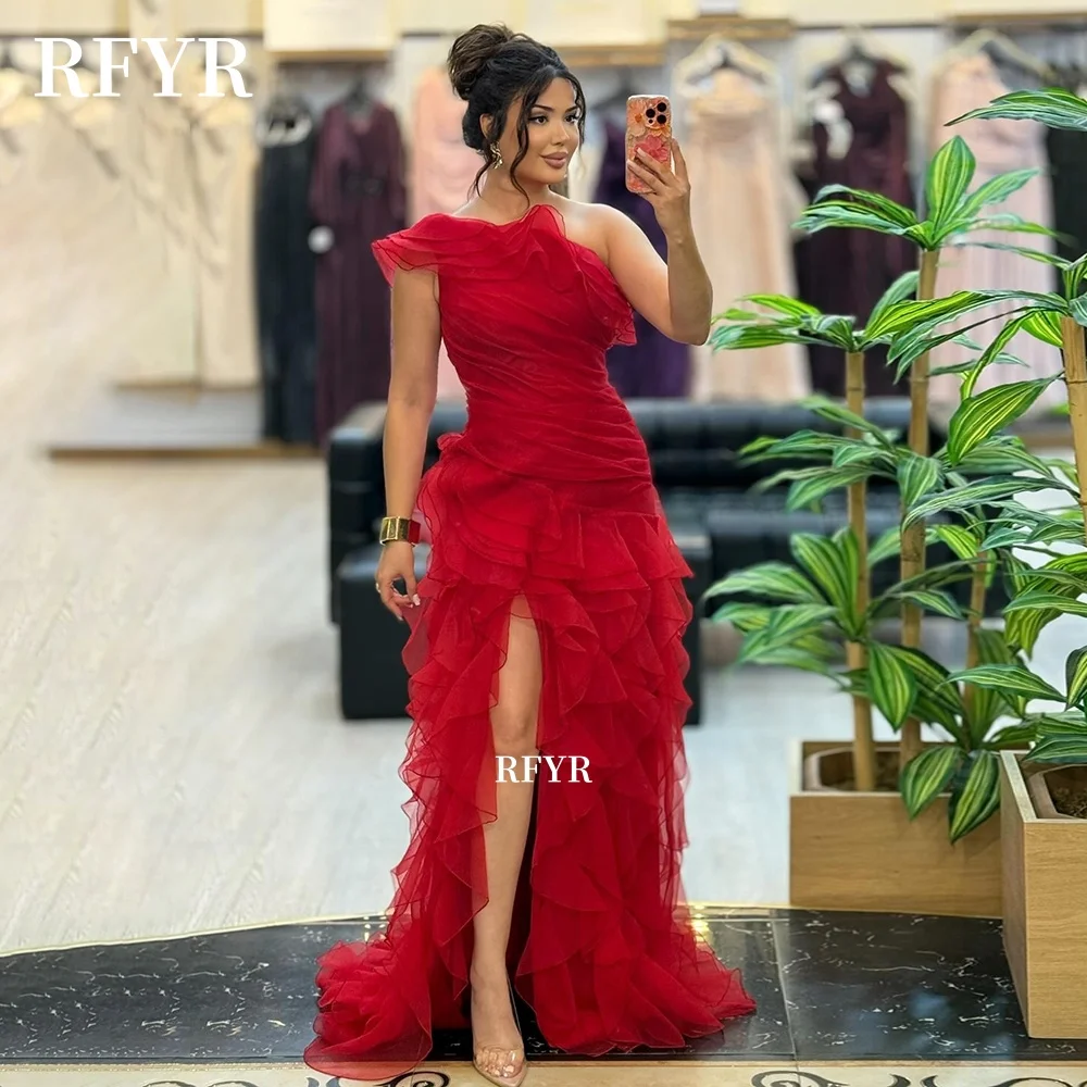 

RFYR One Shoulder Prom Dress Pleats Party Dress Evening Dress Ruffles Celebrity Gala Gowns for Women Vestidos Customized