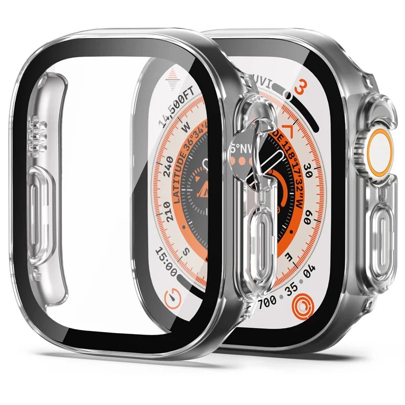 Vidro + capa para apple watch ultra 49mm pc amortecedor + protetor de tela temperado caixa de luxo capa para apple watch ultra 2 acessórios