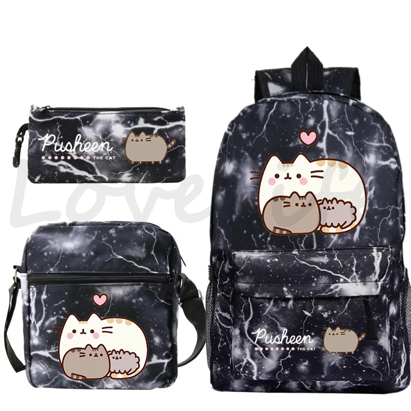 Mochila con estampado de dibujos animados para niños y niñas, bolso de hombro con diseño de gato, estuche para lápices, mochila escolar para estudiantes, 3 unidades por juego