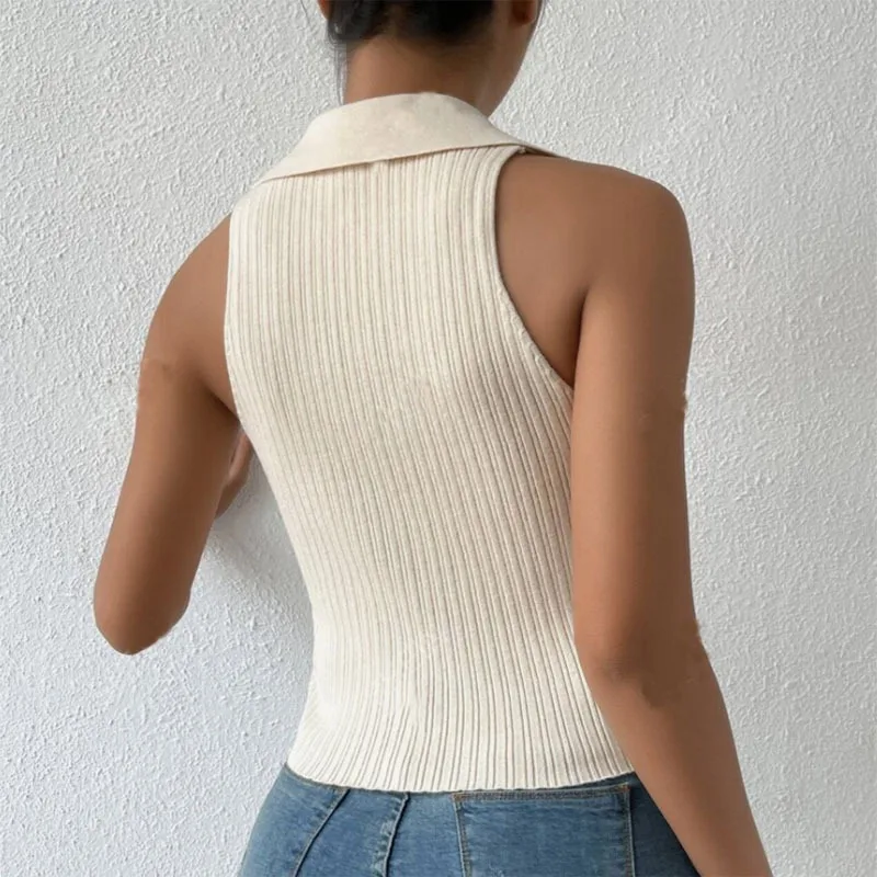 Fashionable Wear Ice Cool Top for Women 2024 Solid Color Knitted Tank Top Sexy Slimming Sleeveless Strap Knitted