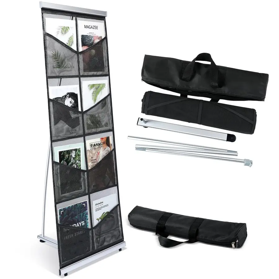 

Mesh Literature Brochure Holder with 8 Pocket Portable Magazine Display Roll Up Magazine Rack Lightweight Floor Standing Catalog
