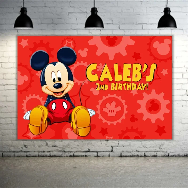 Disney Boys Kids Cartoon Custom Red Mickey Minnie Mouse Clubhouse Backdrop Birthday Party Photography Background Supplies Banner