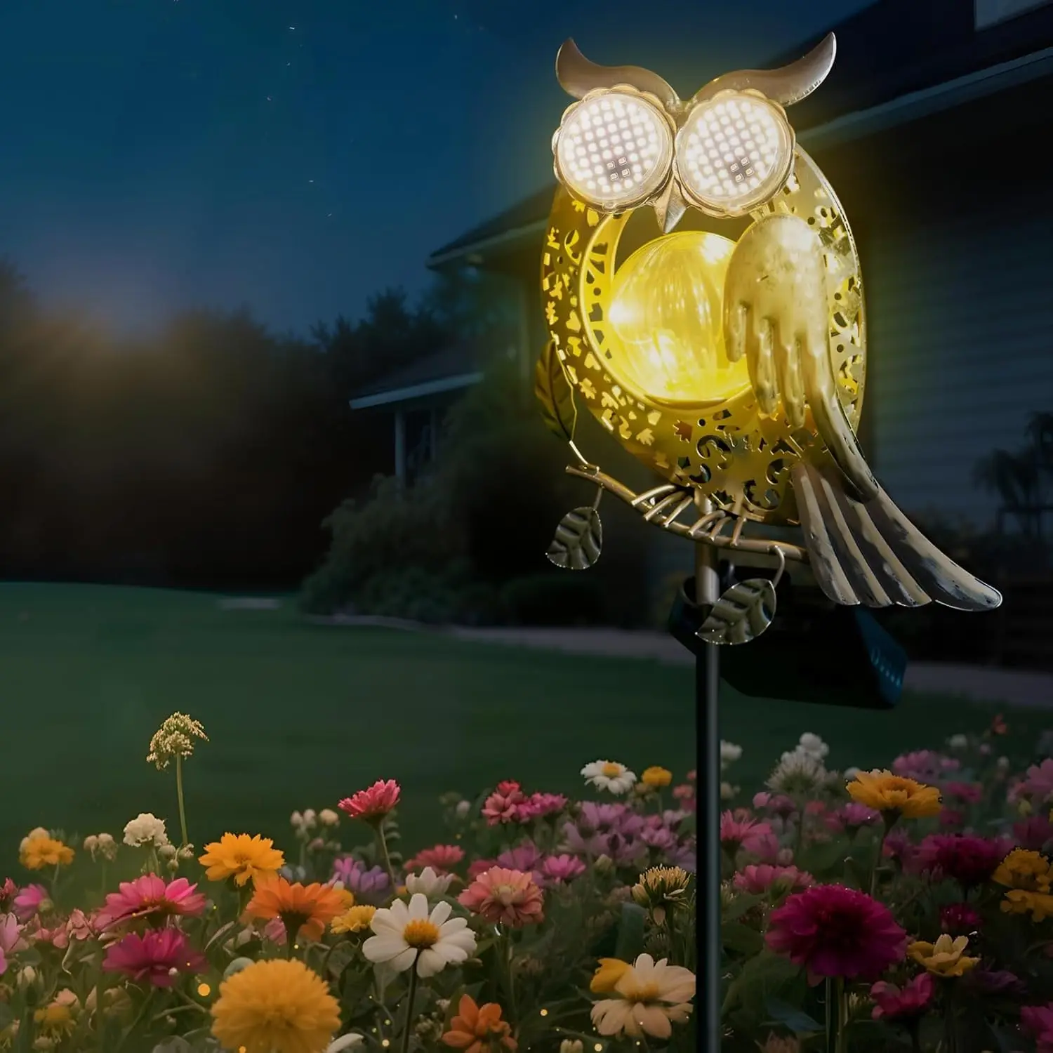Metal Animal Garden Statues Solar Lights Outdoor Decor Blinking Eyes Owl Cat Frog Sculpture Mother's Day Gift Art Yard Ornaments
