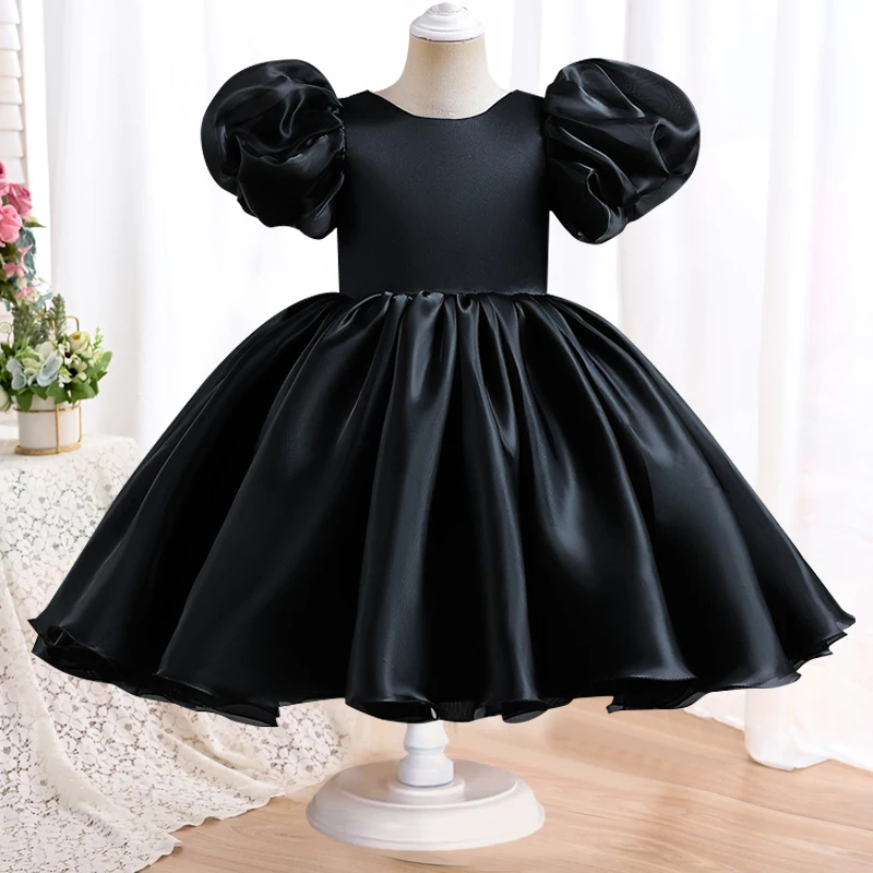 Girls\' Colorful Bubble Sleeve Princess Dress 2024 New Bow Blouse Dress Sweet Banquet Host Show Dress