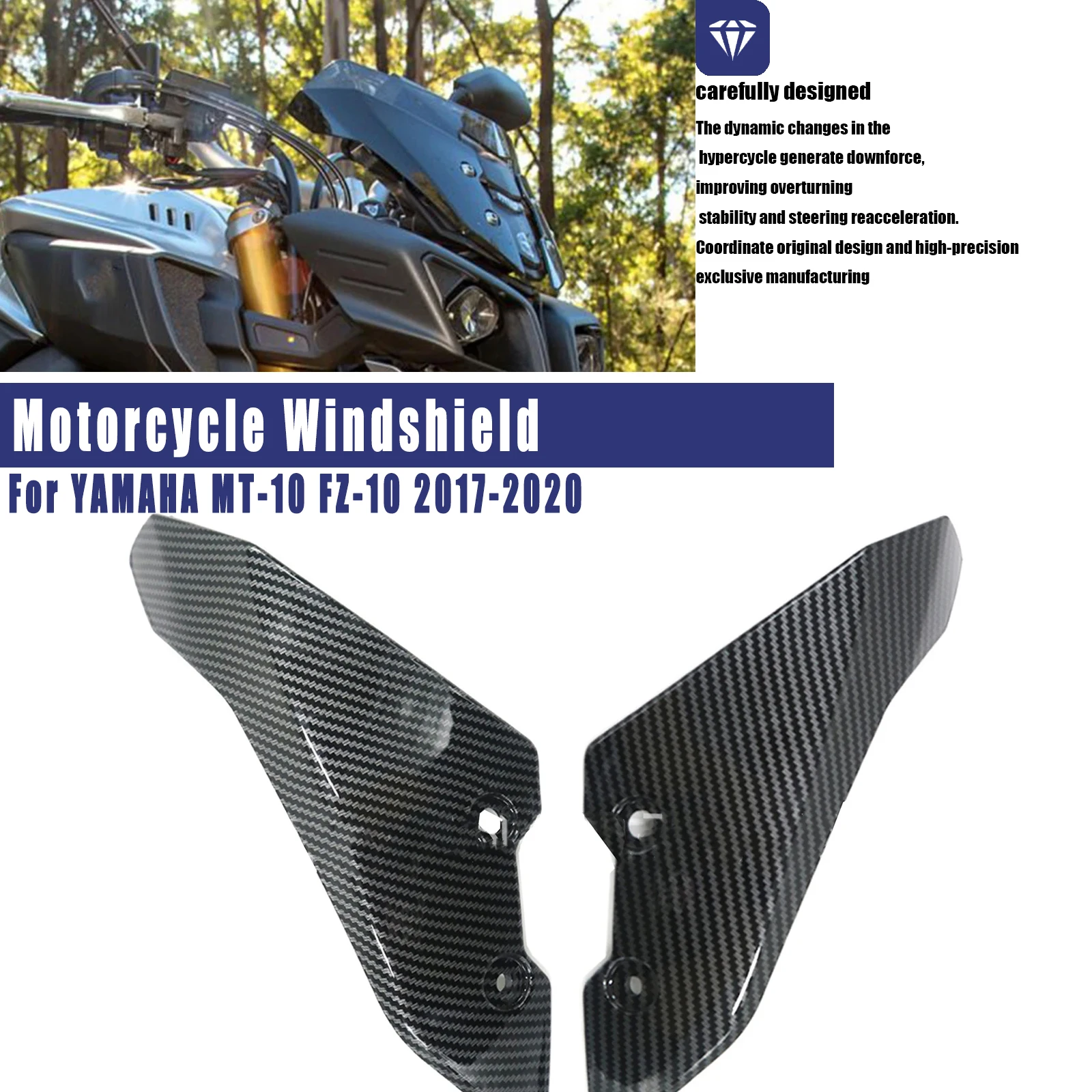 Motorcycle Windshield Side Panel Cover Wind Deflector Fairing Accessories For YAMAHA MT-10 FZ-10 2017-2020 ABS Carbon Piant