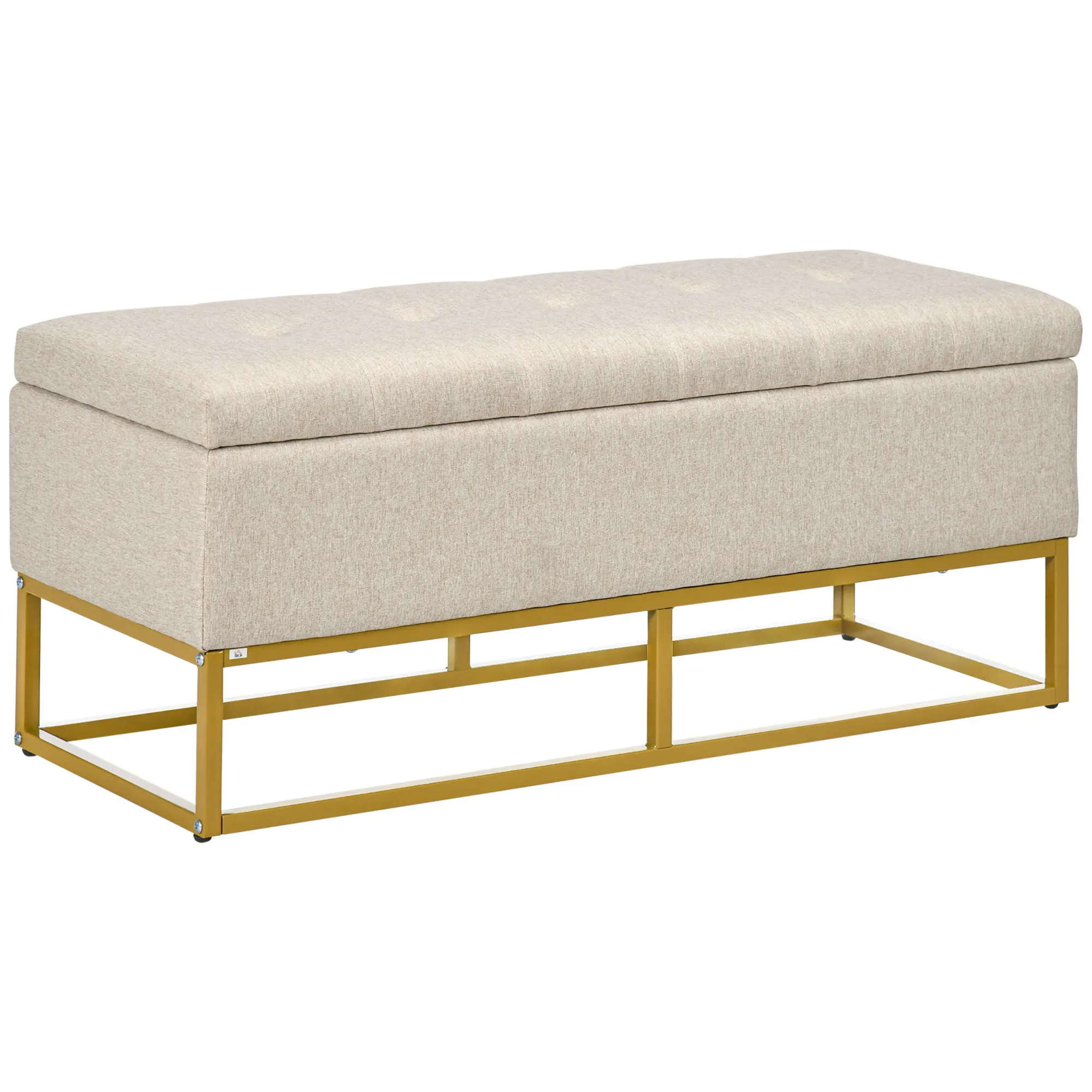 HOMCOM Rectangular ottoman upholstered linen storage bench with flip top and steel legs for living room bedroom bedroom 110x44x48 cm Beige