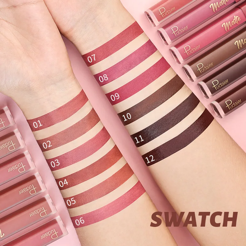 Makeup Pudaier 12-Color Matte High-End Lip Glaze Matte Lip Mud Lip Gloss Lip Gloss Lipstick Does Not Remove Makeup