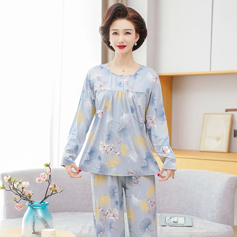 Autumn fashion print pyjamas women big yards 4xl female modal pajamas set long sleeve long pants casual tracksuit pijamas mujer