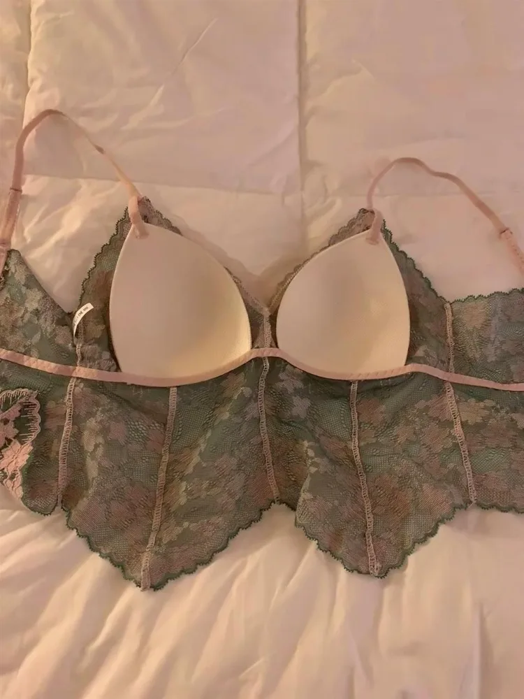 Bra Halter Renda Bordir Prancis Wanita, Bralette Tipis Seksi Musim Panas, Bandeau Cup Kecil Bebas Kerut, Penutup Bra Atasan Tanpa Punggung Modis
