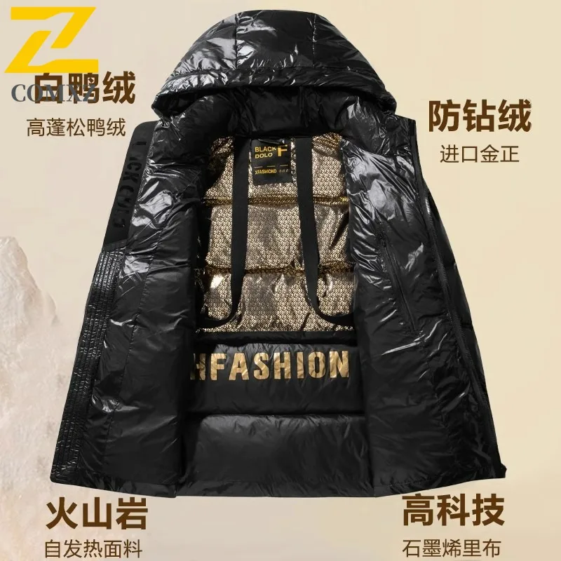 Men black gold Winter Coat Thermal Lined Hooded Puffer Jacket Windproof Waterproof Thickened Outdoor Parka Casual Streetwear2025