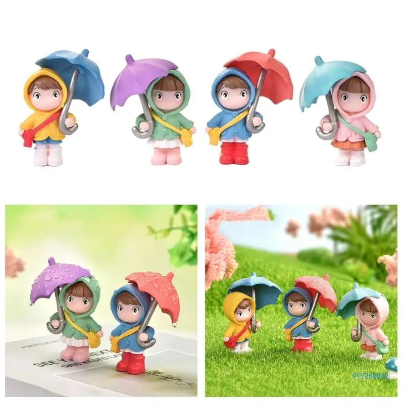 Funny Umbrella Girl Boys Figurine Model Mini Statue Micro Landscape Miniatures Drop shipping