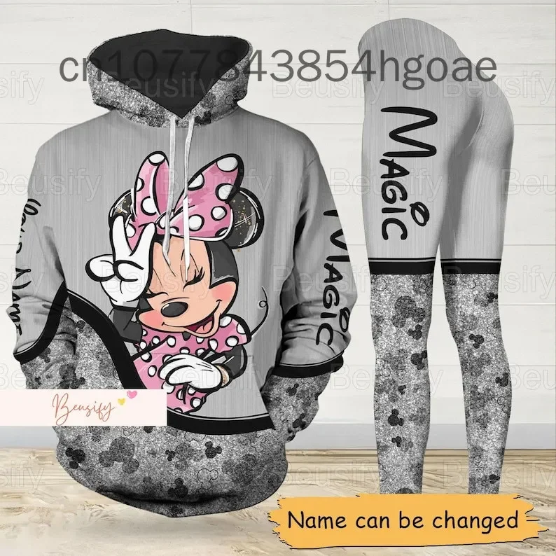 2024 New Disney Minnie 3D Hoodie Women\'s Hoodie Suit Mickey Yoga Pants Sweatpants Fashion Sports Suit