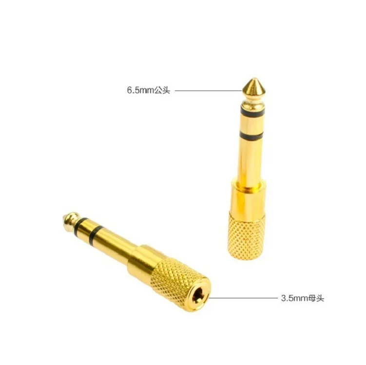 Adaptador de áudio dourado com conector MIC, canal duplo, conector de microfone, 3,5mm, 6,5