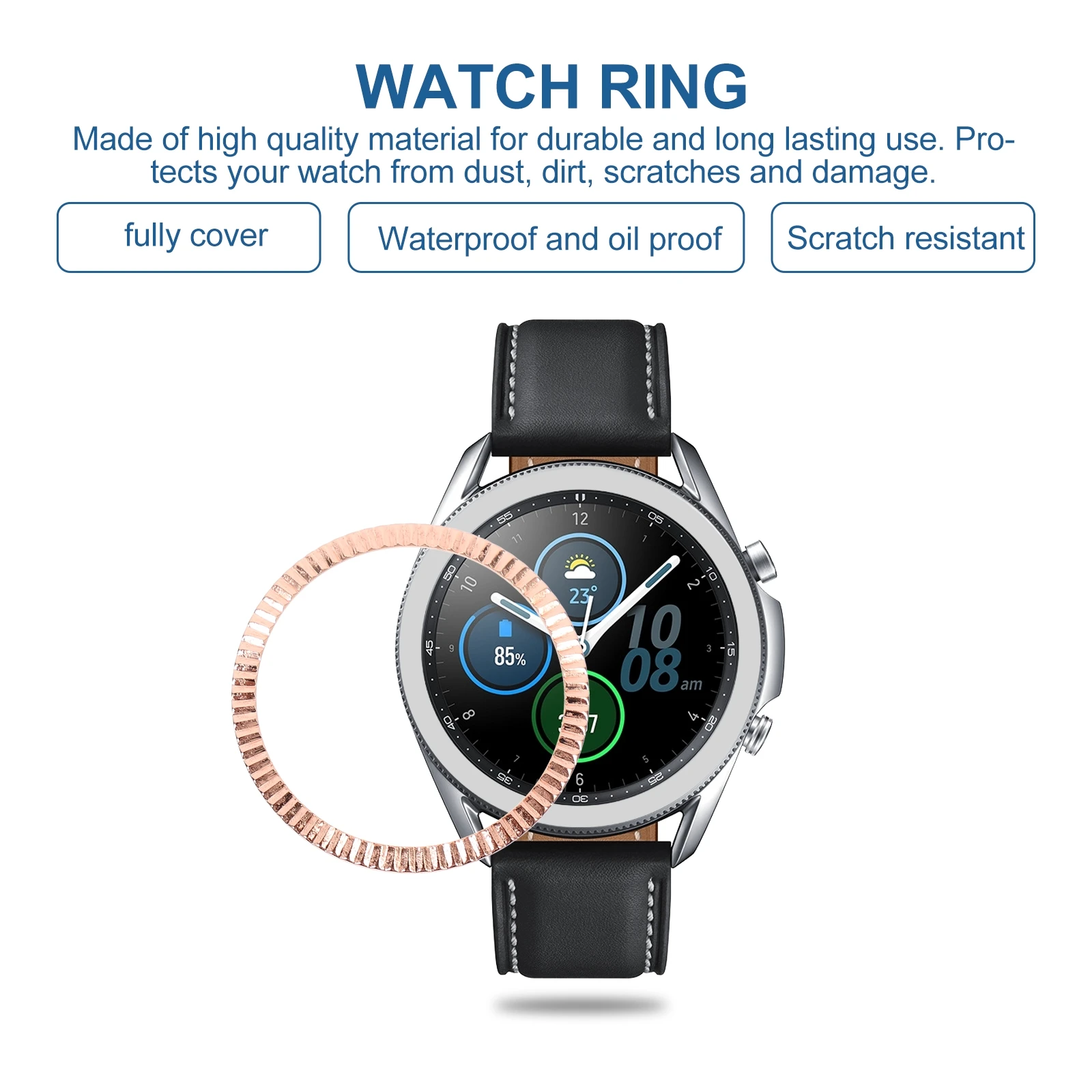 

Wave Pattern Watch Bezel Alloy Ring for Smart Watch Cover Earphone Guard Anti Scratch Fashion Accessory