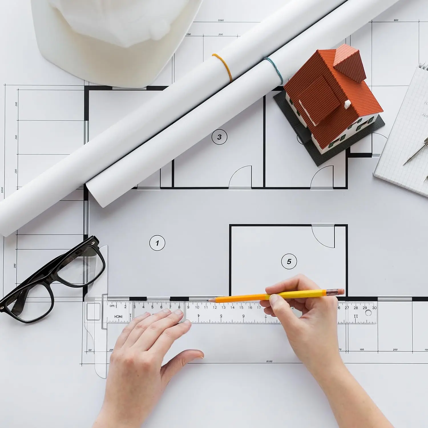 4pc, T-Square Ruler, Transparent And Orange, Clear Dual-Sided Measurement Tool For Drafting And General Layout Work