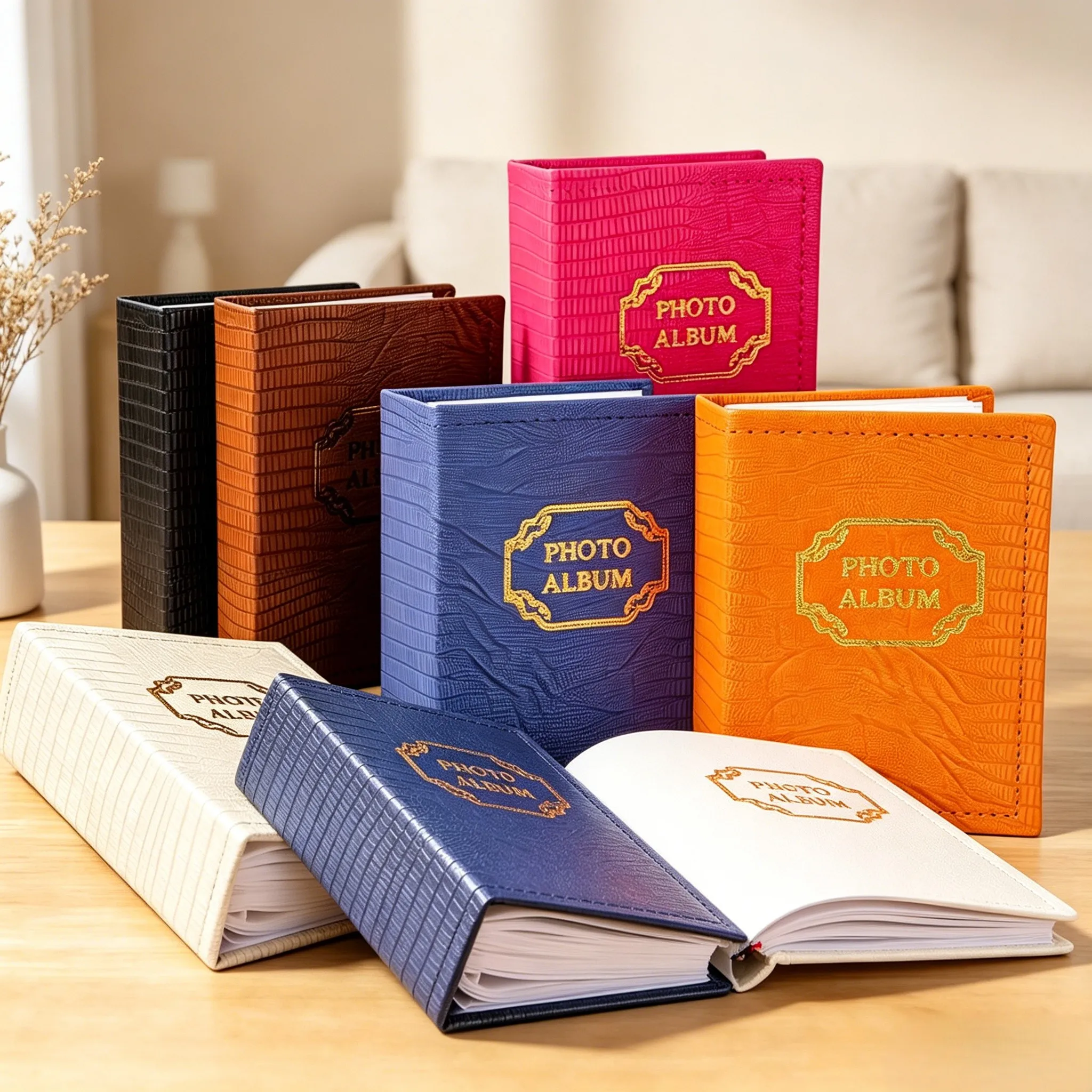 Crocodile Embossed PU Leather Photo Album Holds 100pcs 6 Inch Photos, Vintage Golden,for Couple Travel,Family&Birthday Gift