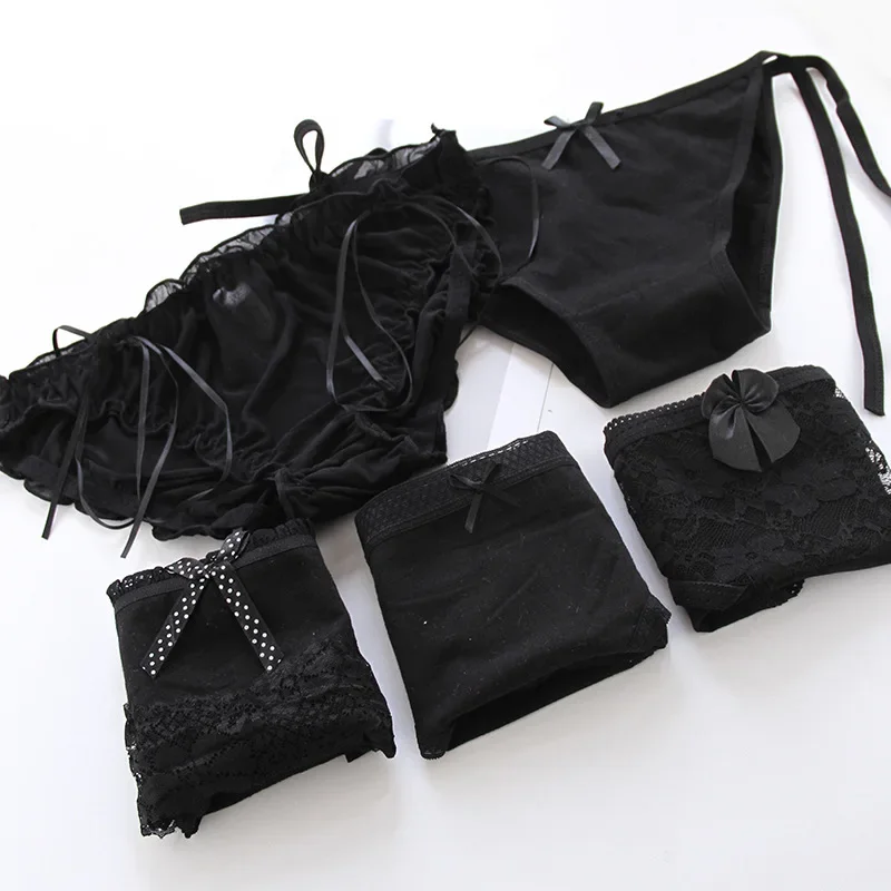 Black Bow Lace Underpant Panties Women Cotton Underwear Seamless Briefs Girls  Panties Lingeries Women\'s Underwear Panties