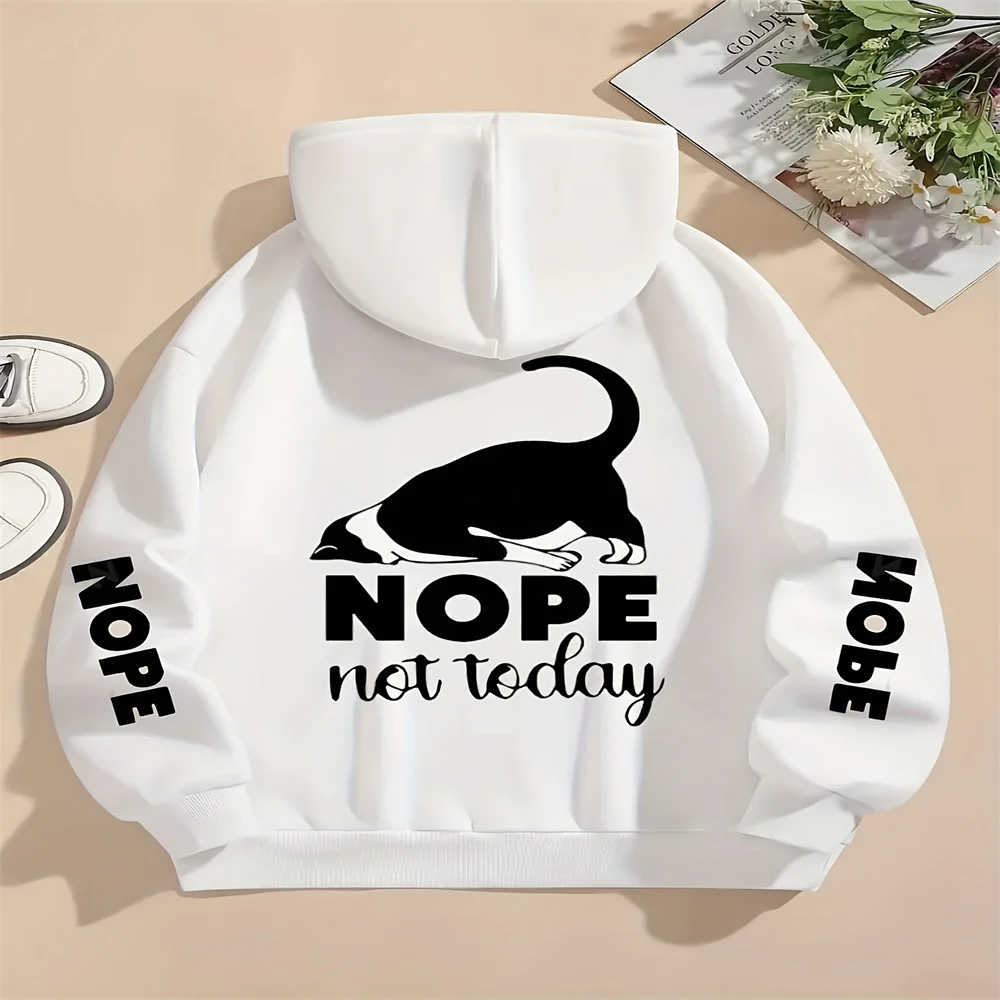 Plus Size Women's Fashionable Hoodie With Slogan Print Comfortable Long Sleeved Drawstring Hood And Pocket For A Casual