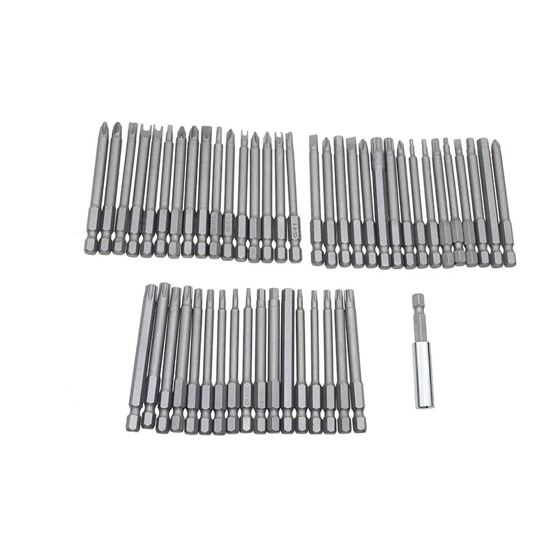 50개입 초장형 75mm Cr-V 드라이버 비트 세트 - 퀵 릴리즈 보안 홀더 |   포지드라이브/토르크/헥스 비트