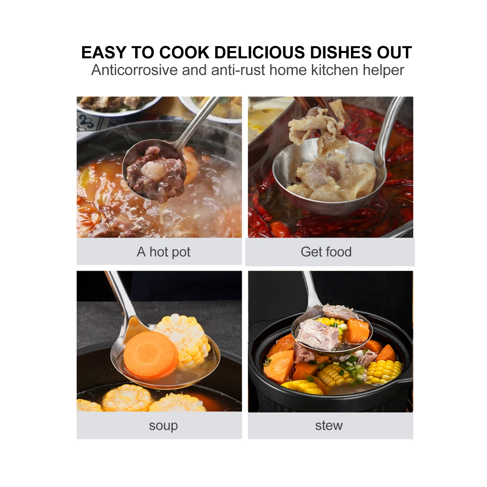 

1Pcs Stainless Steel Soup Spoon Long Handle Rustproof Hot Pot Ladle Kitchen Scoop Easy Clean Soup Spoon