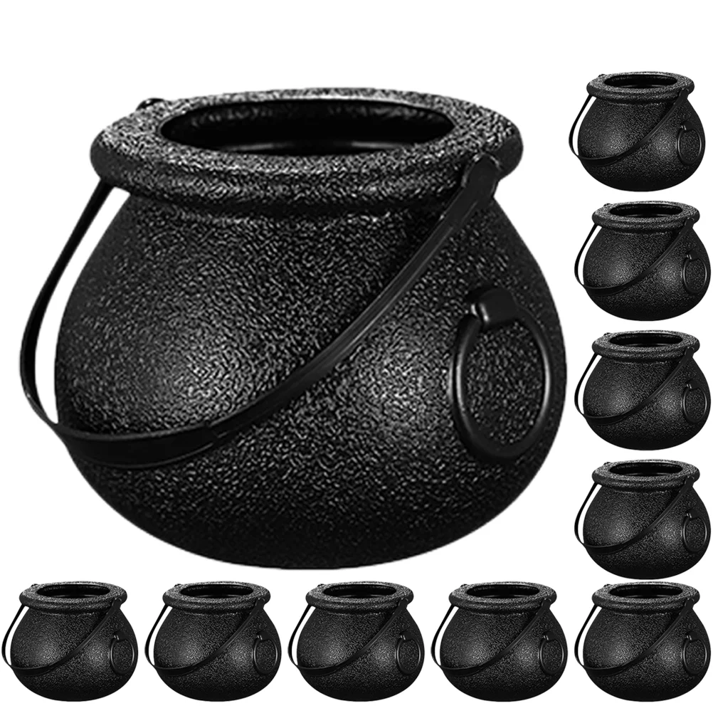 12 Pcs Halloween Candy Cauldron Gold Children's Birthday Gifts Decorations Plastic Kettles Bowl Trick Treat Pot