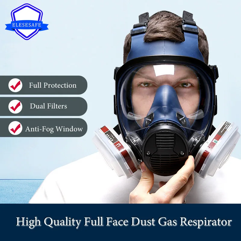 7-In-1 Anti-Pollution Full Face Cover Respirator Dust Gas Mask Dual Filters For Painting Spraying Welding Work Safety Protection