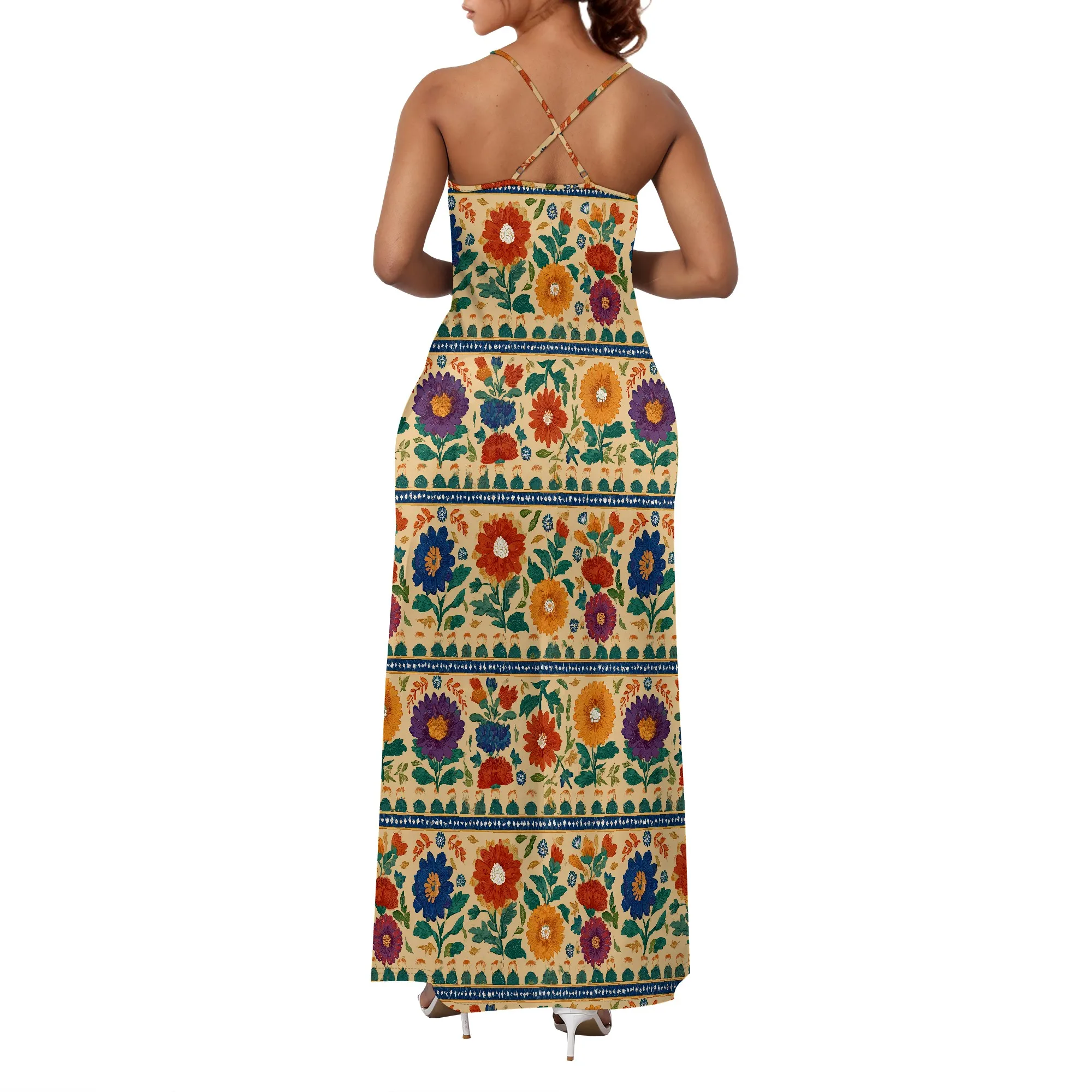 Boho Flowy Dresses 2025 เสื้อกล้ามแขนกุดชุดยาว Graffiti สีสัน Cami ชุด Y2k ดอกไม้ Morana Maxi ชุด