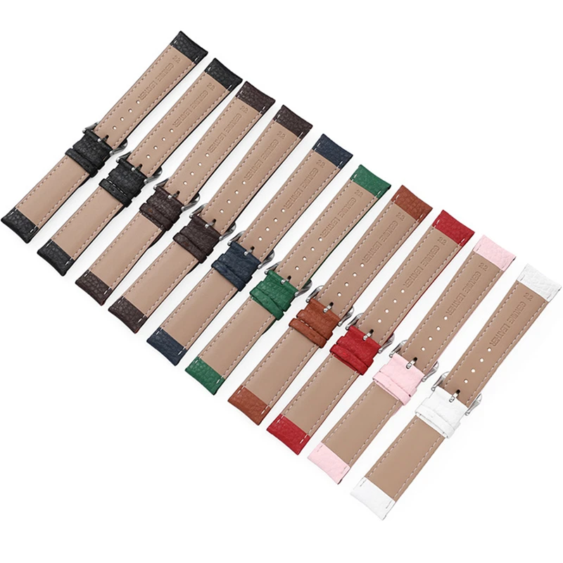 12mm 14mm 16mm 18mm 19mm 20mm 21mm 22mm 24mm Universal Straps Lichee Calfskin Leather Soft Waterproof Wrist Band Watchband Belt