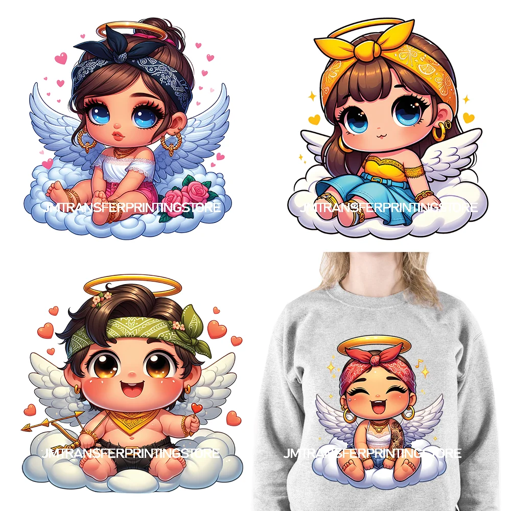 Cute Baby Angel Concha Valentine Kids Lovely Iron On DTF Transfers Printing Stickers Ready To Press For Hoodies