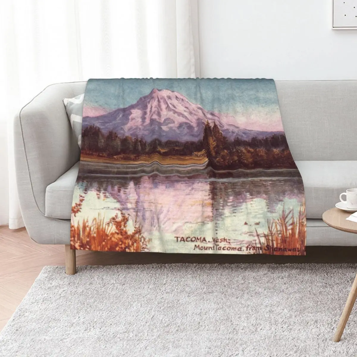 Mount Tacoma from Shanaway Lake - Washington Throw Blanket Air Conditioner Soft Blanket for Office Home