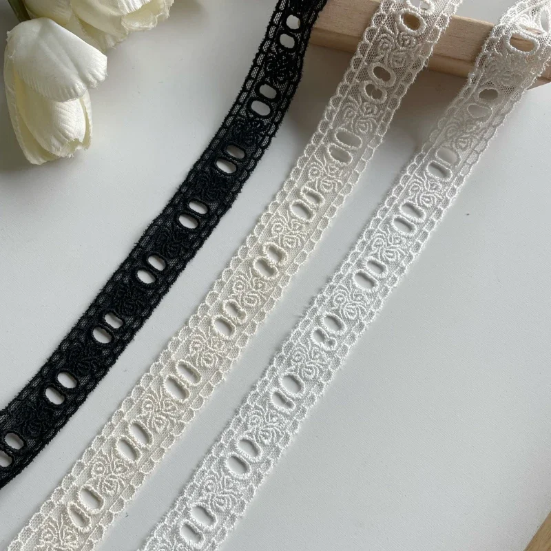 Beige White Black Lace for Needlework, DIY Lace can pass ribbon Embroidered Trims, Sewing Material Accessories