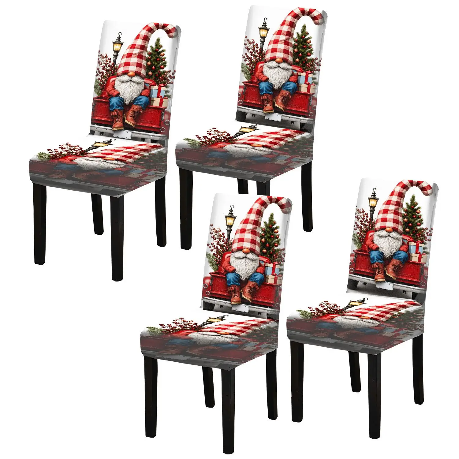 LANMOLIFE 4/6PCS Dining Chair Covers Christmas Style Gnome Pattern Removable Dining Chair Covers For Holiday Decorations