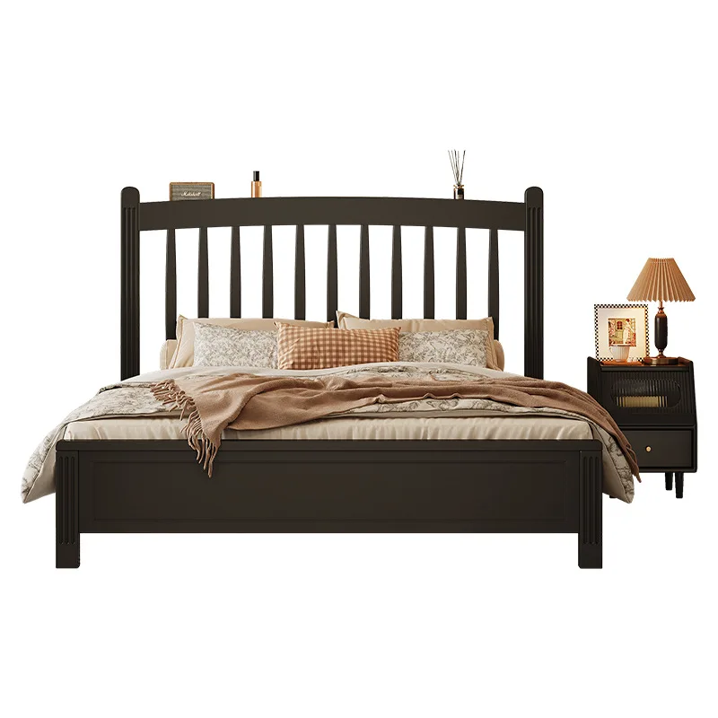 

Black bed, master bedroom solid wood double bed, light luxury for home use