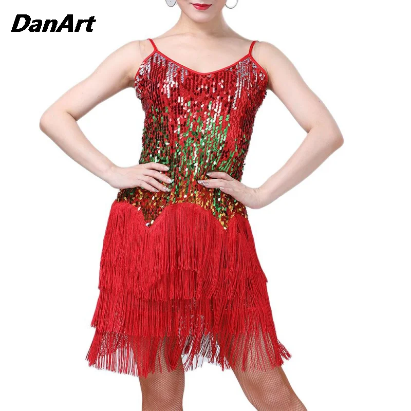 Latin Dance Dress Lady Sequin Tassel Stage Performance Outfit Jazz Tango Cha Cha Rumba Dance Girls competition Training Costume